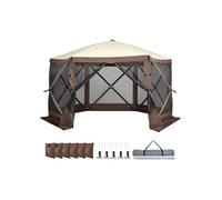 SucceBuy Tente Pavillon Pop-Up, abri solaire à 6 côtés avec panneaux pare-vue amovibles et fenêtres en filet, tente pare-vue de 12,5 x 12,5 pieds à montage rapide avec moustiquaire