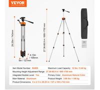 SucceBuy Trépied Télescopique pour Laser Aluminium Réglable 101-340 cm avec Niveau à Bulle