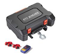 SucceBuy, treuil électrique 12V, treuil portable avec une capacité de traction de 2041 kg et télécommande, treuil motorisé avec câble synthétique, guide-câble, crochets, sangle et coffre de rangement,