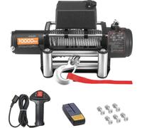 SucceBuy Treuil électrique, 4500 kg, 12 V DC treuil avec Φ 8,3 mm x 19,8 m de câble en acier, télécommande sans fil et filaire, IP55 convient pour SUV, Jeep, remorque, bateau et 4x4