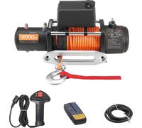 SucceBuy Treuil électrique, 5400 kg, 12 V DC Treuil pour véhicule avec Φ9,1mm x 23m de câble synthétique, télécommande sans fil et filaire, IP55 convient pour le remorquage de véhicules tout-terrain,