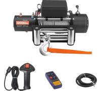 SucceBuy Treuil électrique, 5400 kg de force de traction, 12 V DC avec 24 m de câble en acier, télécommande sans fil et filaire, indice de protection IP55, idéal pour SUV, Jeep, remorques, bateaux et