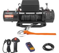 SucceBuy Treuil électrique, 6100 kg, 12 V DC avec 26 m de câble synthétique, télécommande sans fil & filaire, IP55, convient pour les véhicules tout-terrain, les jeeps, les remorques et les bateaux