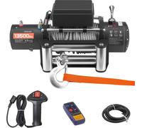 SucceBuy Treuil électrique, 6100 kg de force de traction, treuil 12 V DC avec 24 m de câble en acier, télécommande sans fil et filaire, treuil IP55 pour SUV, Jeep, remorque, bateau et véhicules tout-t