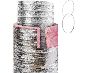 SucceBuy Tuyau d'évacuation d'air du séchoir, indice d'inflammabilité R-6.0, 7,62 m de gaine flexible isolée de 254 mm, avec 2 pinces, résistant, 3 couches, pour le chauffage, la ventilation et la cli