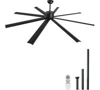 SucceBuy Ventilateur de plafond sans lumière 213 cm, télécommande 6 vitesses, 8 pales en aluminium, moteur à courant continu réversible, ventilateur d'extérieur moderne encastré pour chambre, salon, t