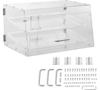 SucceBuy Vitrine à pâtisseries à 2 étages, rehausse en acrylique pour boulangerie avec accès par l'arrière, étagères amovibles pour beignets, bagels, gâteaux, biscuits, 20,7 x 13,2 x 11,9