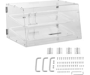 SucceBuy Vitrine à pâtisseries à 2 étages, rehausse en acrylique pour boulangerie avec accès par l'arrière, étagères amovibles pour beignets, bagels, gâteaux, biscuits, 20,7 x 13,2 x 11,9