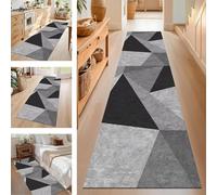 SUCERU TapisCouloir Long Tapis de Cuisine Devant Evier Lavable Antiderapant Gris Noir 100X350CM Tapis de Passage Paillasson Anti-salissures Entree Interieur pour Chambre Salon Bureau Buanderie