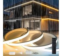 SUCIKORIO 2m Neon Ruban LED Exterieur 220V Dimmable Blanc Chaud 3000K-Blanc Froid 6500K Silicone Néon Bandeau Led Etanche Ignifuger IP65 Bande Rubans à Led Flexible Découpable Avec Télécommande