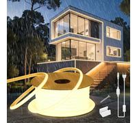 SUCIKORIO Neon COB Ruban LED Exterieur 15m, Silicone Ronde Néon Bandeau Led 220V Etanche Ignifuger IP65 Bande LEDs Flexible Blanc Chaud 3000K Découpable Rubans à Leds 120LED/m Avec Alimentation