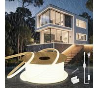 SUCIKORIO Neon Ruban LED Exterieur 15m, Silicone Ronde Néon COB Bandeau Led 220V Etanche Ignifuger IP65 Bande LEDs Flexible Blanc Naturel 4000K Découpable Rubans à Leds 120LED/m Avec Alimentation