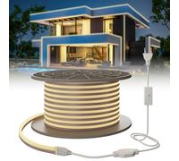 SUCIKORIO Neon Ruban LED Exterieur 20m Blanc Naturel 4000K Néon Bandeau Led 220V Exterieur Etanche IP65 Imperméable Bande LEDs DIY Flexible Découpable Rubans à Leds 120LED/m Avec Alimentation