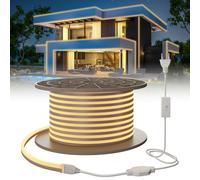 SUCIKORIO Neon Ruban LED Exterieur 50m Blanc Chaud 3000K Néon Bandeau Led 220V Exterieur Etanche IP65 Imperméable Bande LEDs DIY Flexible Découpable Rubans à Leds 120LED/m Avec Alimentation