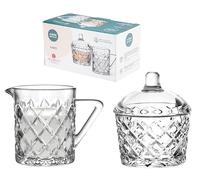 Sucrier 210 ml et pot à lait 200 ml à carreaux en verre transparent