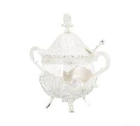 Sucrier décoratif en verre avec cadre en métal, cuillère assortie et couvercle anti-poussière, design en relief en filigrane doré et argenté, idéal pour le sucre, le sel, les petites collations