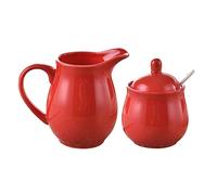 Sucrier en céramique avec couvercle et cuillère, sucrier avec couvercle et pot à lait, ensembles de crème et de sucre, pot à lait et pot à sucre, décoration for la cuisine-rouge-sucrier (couleur : rou