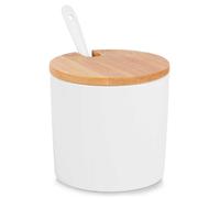Sucrier en céramique - VILDE - 250 ml - Blanc - Couvercle en bambou - Cuillère incluse - 8,5x8 cm - Design minimaliste