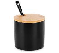 Sucrier en céramique - VILDE - 250 ml - Noir - Couvercle en bambou - Cuillère incluse - Design minimaliste - 8.5x8 cm