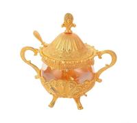 Sucrier Verre et Métal Doré avec Cuillère 15.5cm(Gold) | métallique doré, motifs sculptés, verre transparent, cuillère incluse, design luxueux