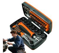 Sucritude Kit de Tournevis à Cliquet, Coffret 38 en 1 de Douilles Magnétiques, Outil de Précision avec 22 Adaptateur et 10 Douilles pour Réparations Bricolage Travaux Électronique