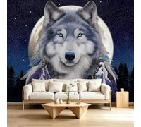 Sud-Ouest Américain Papier Peint Panoramique 450L x 280H cm, Fantaisie Attrape-Rêves Animal Loup Papier Peint Intissé pour Salon Chambre à Coucher - Fresque Murale Art Poster Géant pour Bureau