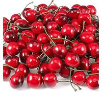 Sugamm 100 Pack Faux Fruit Artificielle Rouge Cerises Décoration Simulation Modèle for Fête Décor de Cuisine à la Maison Accessoire de Photographie, Jouet Simulation de Cerises pour Enfant