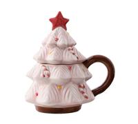 sugerou Christmas Tree Mug with Star Lid, 340ml Ceramic Cup for Hot Cocoa | Premium ceramic mug features festive tree design and star lid, ideal for holiday coffee or tea at home. Pink