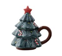 sugerou Christmas Tree Mug with Star Lid, 340ml Ceramic Cup for Hot Cocoa | Premium ceramic mug features festive tree design and star lid, ideal for holiday coffee or tea at home. Atrovirens