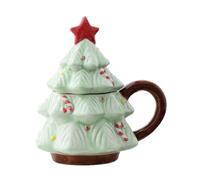 sugerou Christmas Tree Mug with Star Lid, 340ml Ceramic Cup for Hot Cocoa | Premium ceramic mug features festive tree design and star lid, ideal for holiday coffee or tea at home. Green