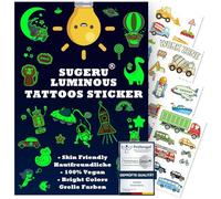Sugeru® 100+ Tatouage Enfant(12 Feuilles),Lumineux Tatouage Temporaire ephemere Enfant Sticker doux pour la peau,Anniversaire Fête Décor Cadeau fille garçon,Ingrédients naturels (lumineux-Tran)