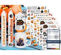 Sugeru Lot de 6 tatouages de bougies (plus de 200 motifs) - Impression par transfert d'eau - Film coulissant pour bougies - Autocollant pour bougie - Proverbes et images relax à offrir (Halloween Ⅱ)
