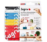 Sugru by tesa - Pâte Fixante Polyvalente à Modeler en Lot de 8 x 3.5 g - Pâte Durcissante Adhésive Polyvalente - Pour Réparer, Coller et Fixer sans Percer - Rouge, Bleu, Jaune, Noir et Blanc