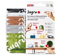 Sugru by tesa - Pâte Fixante Polyvalente à Modeler en Lot de 8 x 3.5 g - Pâte Durcissante Adhésive Polyvalente - Pour Réparer, Coller et Fixer sans Percer - Noir, Blanc, Vert, Marron et Gris