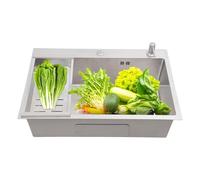 SuhoFutus Évier de cuisine en acier inoxydable 68 x 45 cm, avec égouttoir, panier d'égouttement et distributeur de savon, avec écoulement rapide, protection anti-débordement et protection acoustique