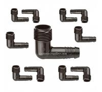 Suinga Lot de 10 Coude 16 x 3/4'' avec embout caoutchouc pour tuyau flexible RBird SPX Flex, noir
