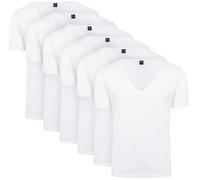 Suitable Vitaru Lot de 6 maillots de corps pour homme, basiques, blancs, avec col en V extra profond, coupe ajustée, en coton bio stretch