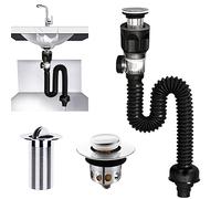 Suite Égouttoir de Bonde de Lavabo, Siphon Lavabo, Bonde de Lavabo Sans Trop Plein, Extensible de 300-955 mm Pour la Salle de Bain, Cuisine (Noir)