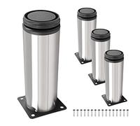 suiwotin Lot de 4 pieds de meubles en acier inoxydable de 250 mm, réglables en argent, pieds de table cylindriques en métal, pieds de canapé robustes pour canapé, étagère, commode, banc à faire