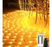 sukaudiz Filet Lumineux Noël Extérieur, 3 M x 2 M-208 LED Filet Lumineux Solaire avec Prise, 8 Modes d'Éclairage, Minuterie Intégrée, Adaptée aux Mariages, Noël, Jardins et Terrasses