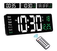 Sukeen Grande horloge murale numérique avec télécommande, grand écran LED de 40,6 cm, compte à rebours et à rebours, gradation à 10 niveaux, réveil avec jour/date/température pour la maison, la salle