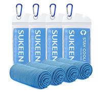 Sukeen Lot de 4 Serviettes rafraîchissantes en Microfibre Douce et Respirante pour Yoga, Sport, Course à Pied, entraînement, Camping, Fitness, entraînement (101,6 x 30,5 cm), Bleu