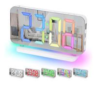 Sukeen Réveil, Horloge numérique LED 7,4", reveil Miroir avec Affichage de l'heure 11 Couleurs, veilleuse RVB 10 Modes, Port de Chargeur USB C, Volume, luminosité,reveil ado Enfant-Blanc
