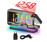 Sukeen Réveil numérique avec Projection, Miroir LED de 18,8 cm avec projecteur Rotatif à 180°, Affichage numérique 11 Couleurs RVB, veilleuse 10 Couleurs, Table de Volume à 5 Niveaux pour Enfants