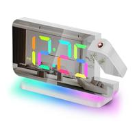 Sukeen Réveil numérique avec Projection, Miroir LED de 18,8 cm avec projecteur Rotatif à 180°, Affichage numérique 11 Couleurs RVB, veilleuse 10 Couleurs, Table de Volume à 5 Niveaux pour Enfants
