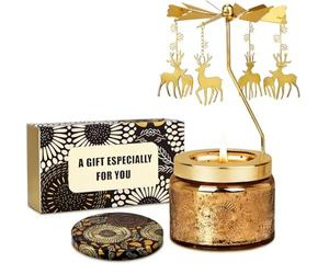 SUKIYPO Cadeau Femme, Cadeau Anniversaire Femme, Élan de Neige Rotative Bougie Parfumée, Parfum de Rose, Gifts pour Maman, épouse, Petite Amie, Anniversaire, Noël, Bougie Décorative pour la Maiso