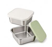 Sukizifa récipient en inox avec couvercle, 2 boîtes-repas de 900 ml | Boîtes carrées 15,5 × 14 × 6,2 cm avec couvercles en silicone blanc et vert, pour sandwichs, fruits, salade, 2 pièces.