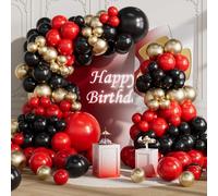 SULALABOO Kit d'arche de ballons rouges de 155 pièces de différentes tailles de 45,7 cm, 25,4 cm, 12,7 cm, en latex rouge, noir, doré métallisé, guirlande de ballons pour anniversaire, anniversaire de