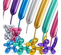 SULALABOO Lot de 260 ballons métalliques en latex multicolore à tordre avec fleurs et animaux pour fête d'anniversaire, anniversaire de mariage, mariage ou autres événements et festivals