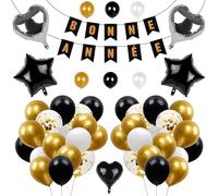 sulanmo 51PCS Décoration Nouvel An 2026, Deco Fête Nouvelle Année avec Bonne Année Bannière, Ballons Géants Or Noir et Blanc, Accessoires pour Photobooth Nouvel An
